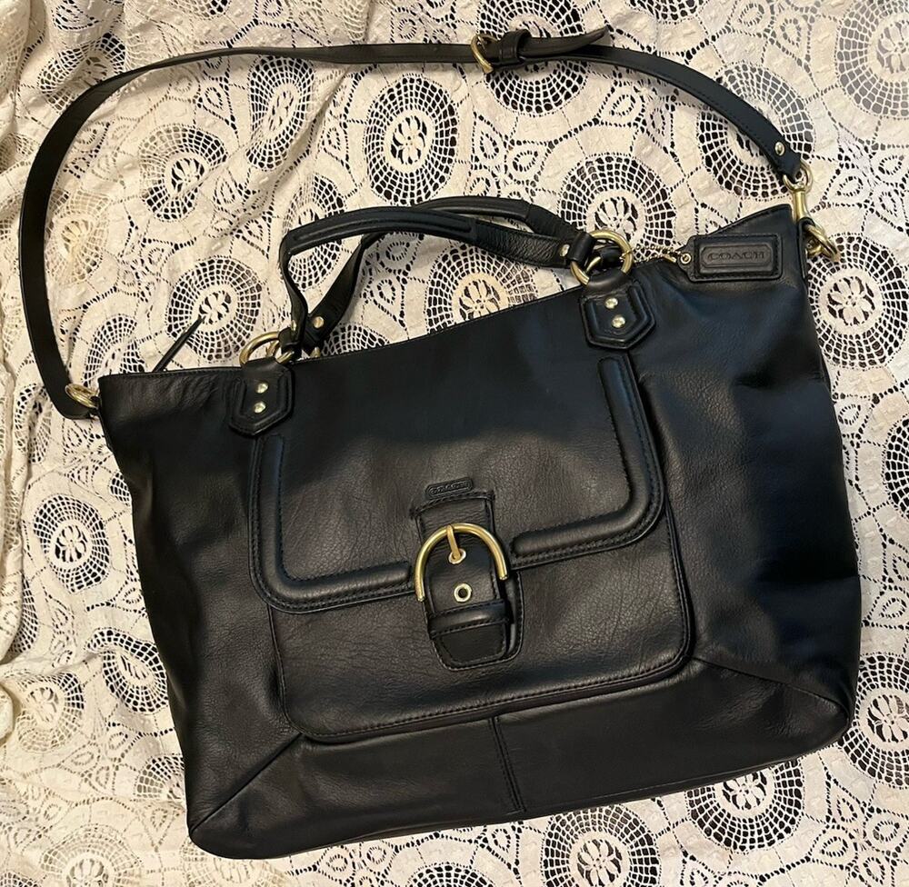 2000s Coach Campbell Izzy Black Leather Satchel Crossbody F24683 Excellent